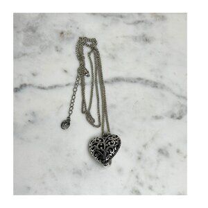 Brighton Heart Lanyard ID Badge Holder Necklace Silver Tone Women's Long Chain L